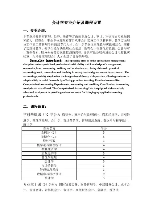 会计专业介绍及课程设置