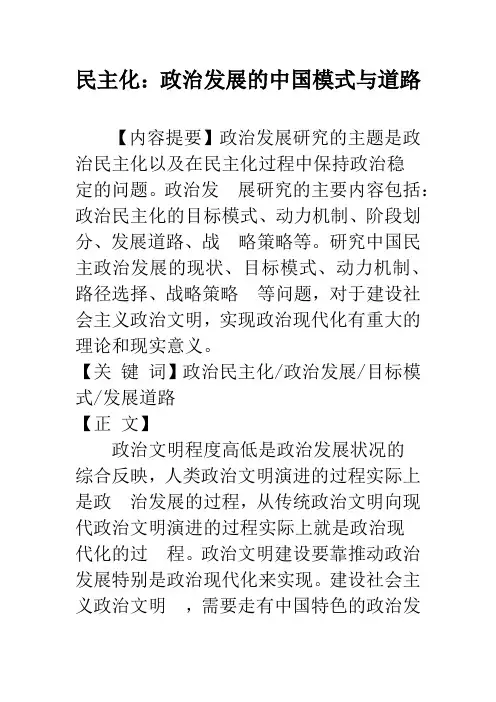 民主化：政治发展的中国模式与道路