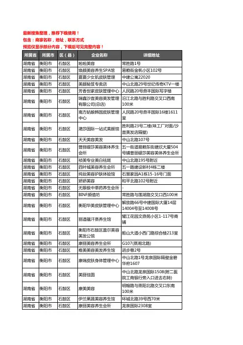 新版湖南省衡阳市石鼓区美容院企业公司商家户名录单联系方式地址大全126家