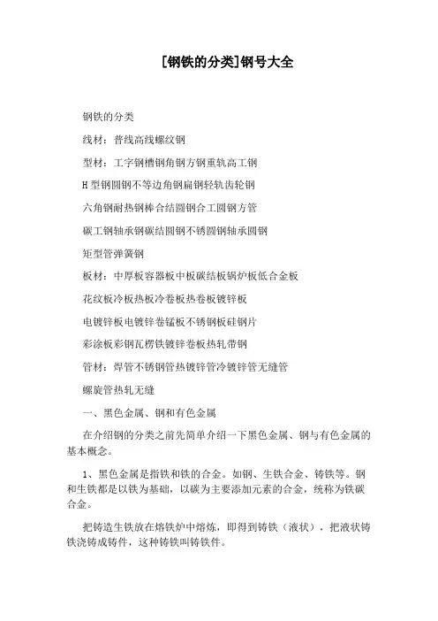 [钢铁的分类]钢号大全