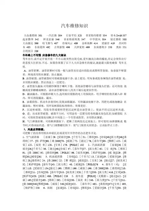 车辆维修知识参考大全