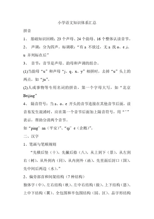 小学语文知识体系汇总 2