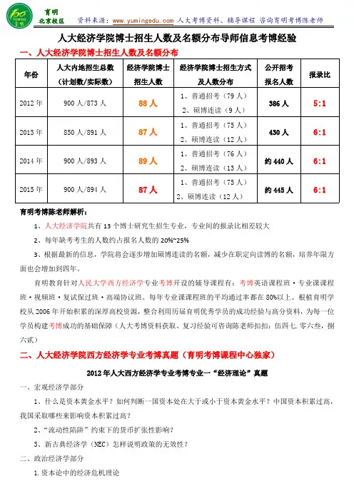 人大经济学院西方经济学专业考博真题导师信息专业课笔记招生人数竞争大小-育明考研考博