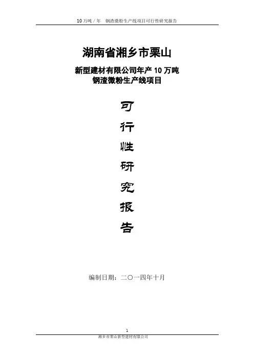 10万吨钢渣微粉可行性研究报告