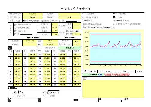 设备能力Cmk评价报告