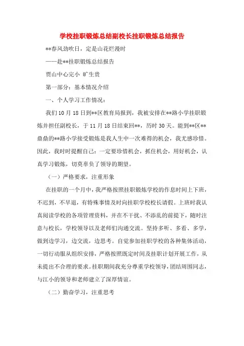 学校挂职锻炼总结副校长挂职锻炼总结报告