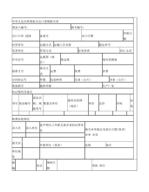 出口货物报关单模板