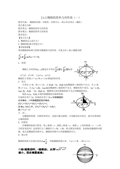 椭圆的几何性质公开课教案