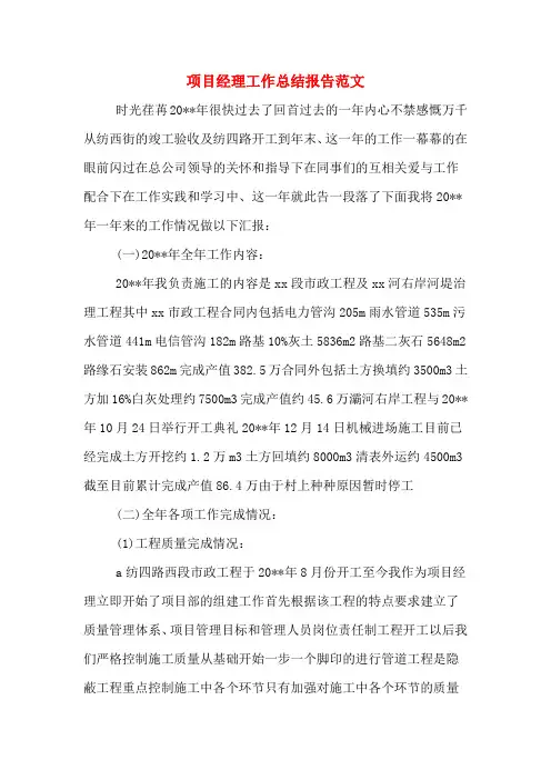 2019年项目经理工作总结报告范文