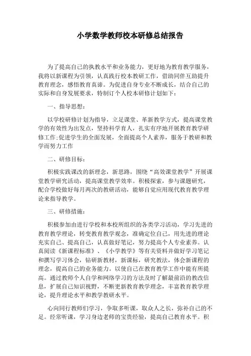 小学数学教师校本研修总结报告