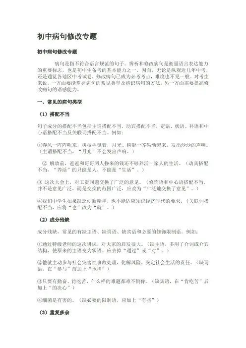 初中病句修改专题