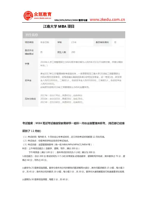 江南大学MBA分数线及考试难度