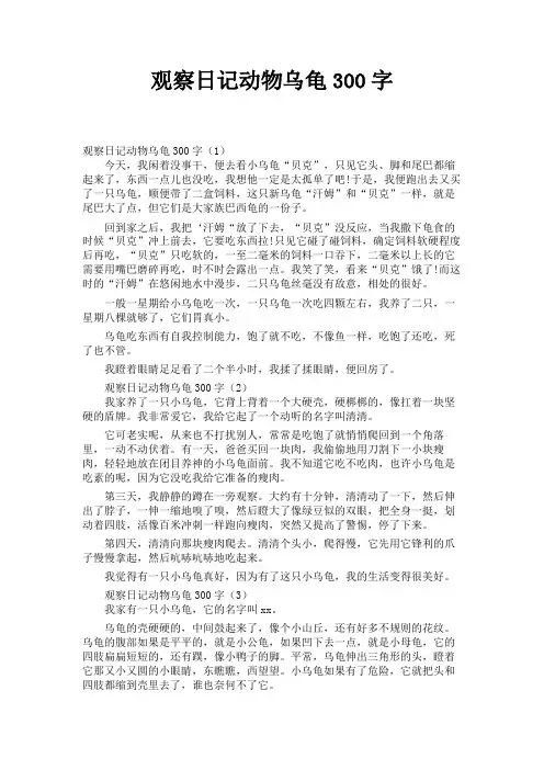 观察日记动物乌龟300字 