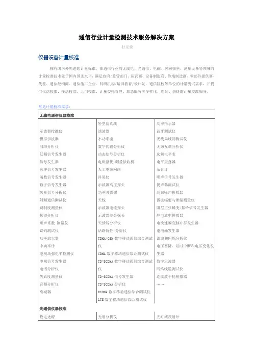 通信行业计量检测技术服务解决方案