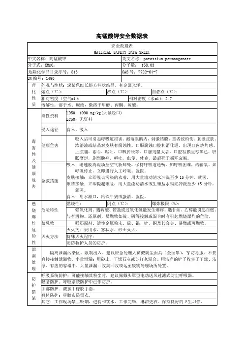 高锰酸钾安全数据表