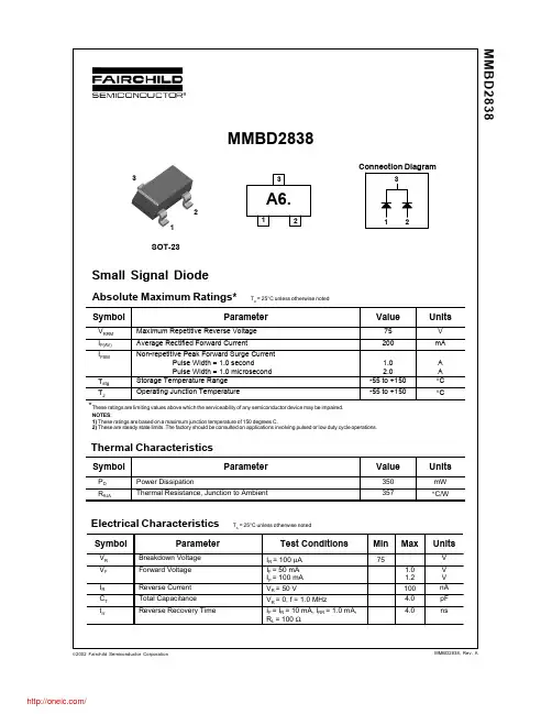 MMBD2838;中文规格书,Datasheet资料