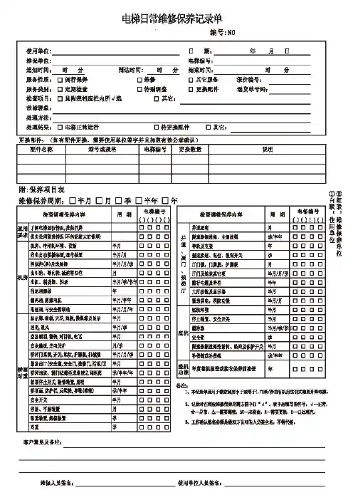 电梯维修保养记录单(范本)