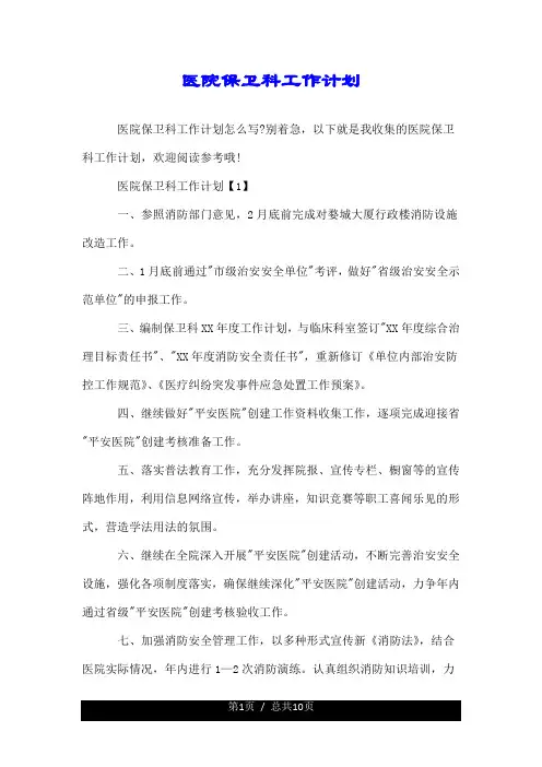 医院保卫科工作计划.doc