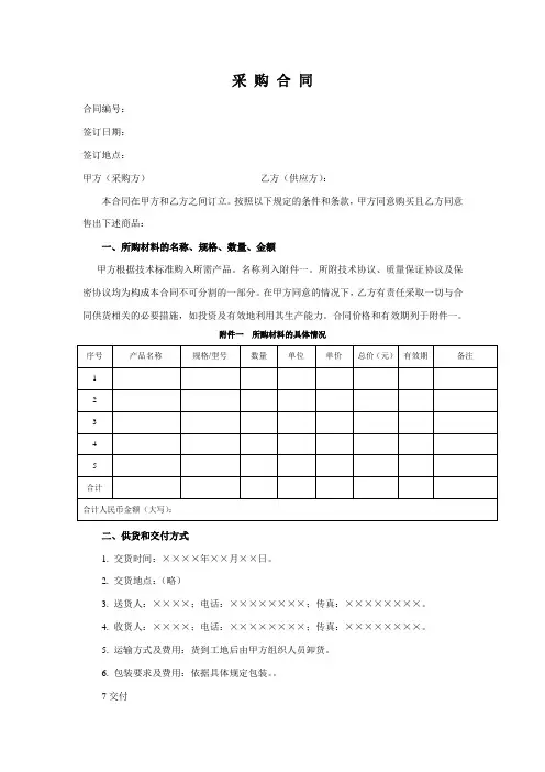 采购合同范本--整理版本