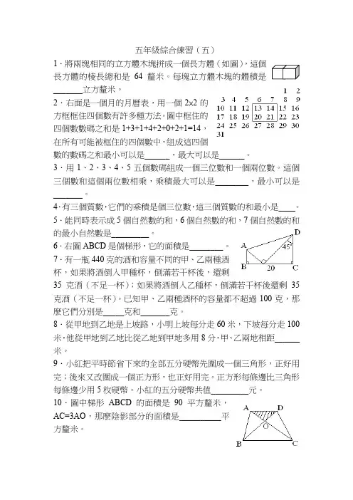 五年级综合练习(5)