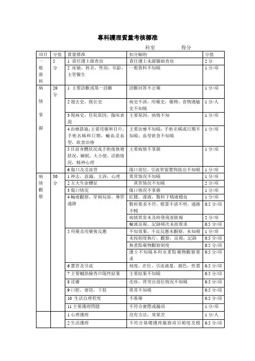 专科护理质量考核标准