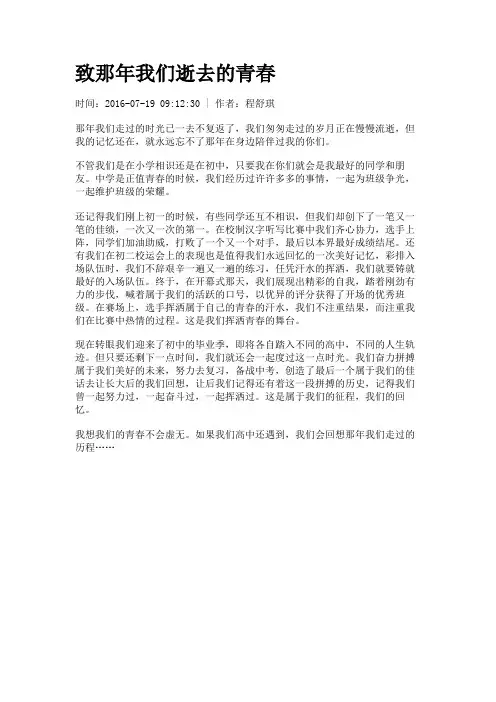 致那年我们逝去的青春