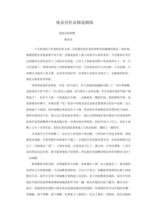 2020年高考语文二轮文学类文本专题复习--庞余亮作品精选精练