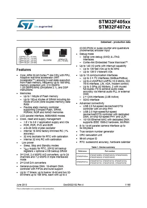 stm32f407vet6数据手册_引脚图_参数