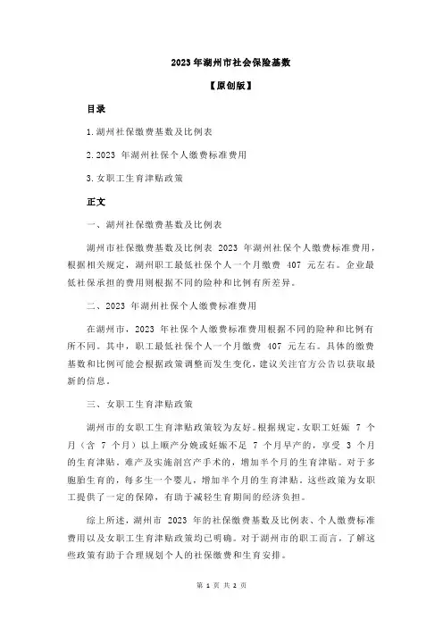 2023年湖州市社会保险基数