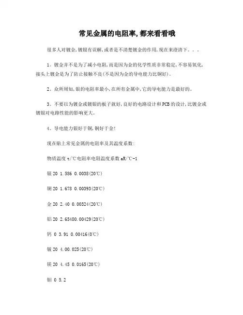 常见金属电阻率