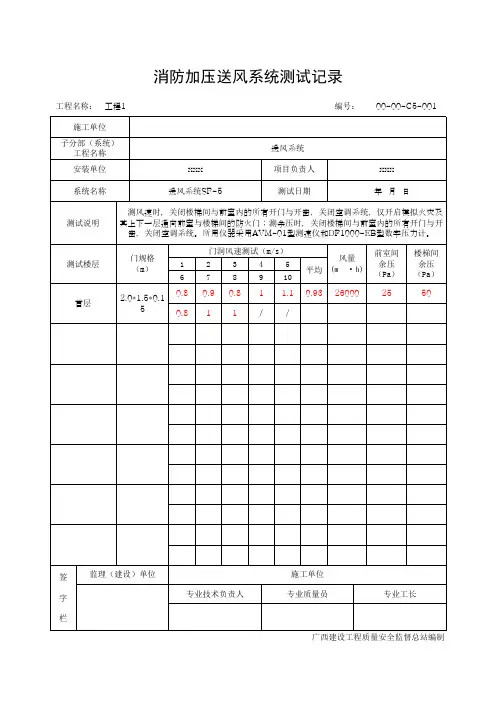 消防加压送风系统测试记录(最新版)
