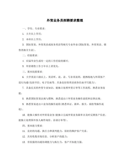 外贸业务员招聘要求整理