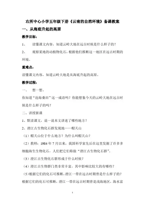 五年级《云南的自然环境》教案