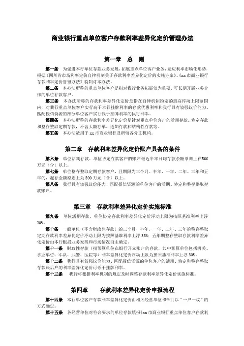 商业银行重点单位客户存款利率差异化定价管理办法模版