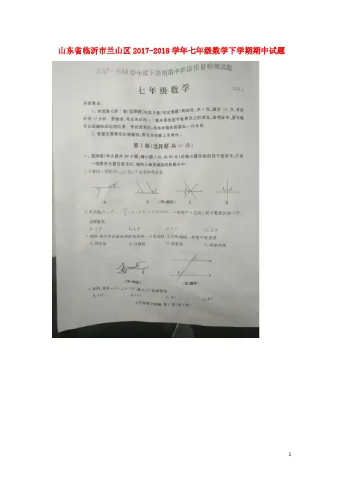 山东省临沂市兰山区2017-2018学年七年级数学下学期期中试题