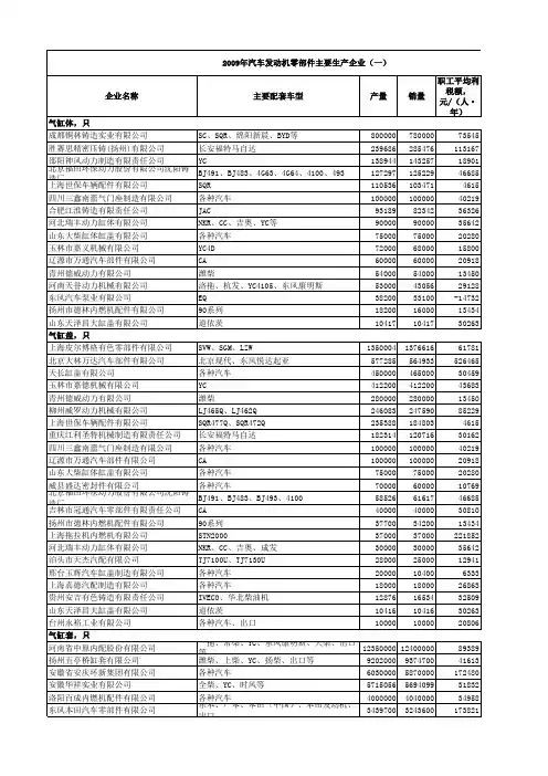 2009年汽车发动机零部件主要生产企业年度经济效益指标信息