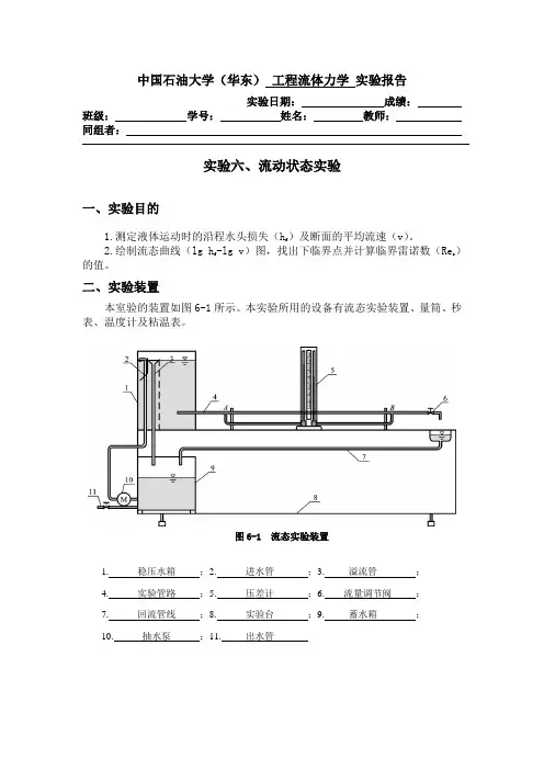 工程流体力学 流动状态实验