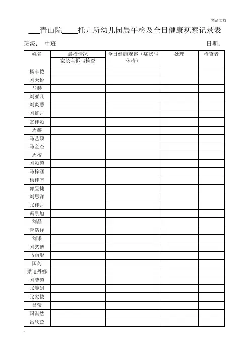 托儿所幼儿园晨午检及全日健康观察记录表