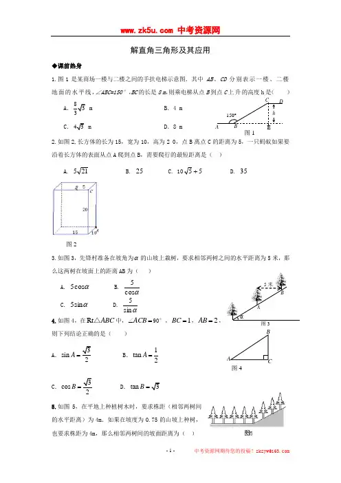 2010年中考数学一轮复习——解直角三角形及其应用