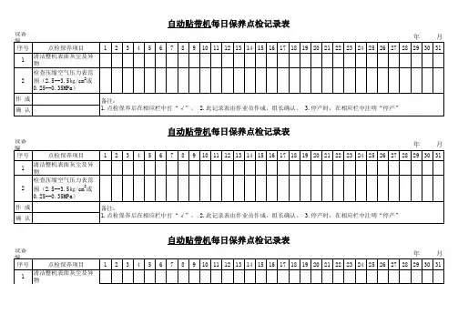 自动贴带机每日保养点检记录表