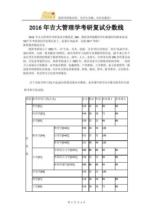 2016年吉大管理学考研复试分数线