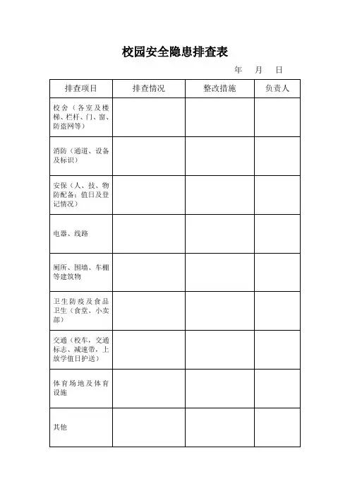 学校校园安全隐患排查表