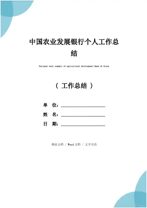 中国农业发展银行个人工作总结