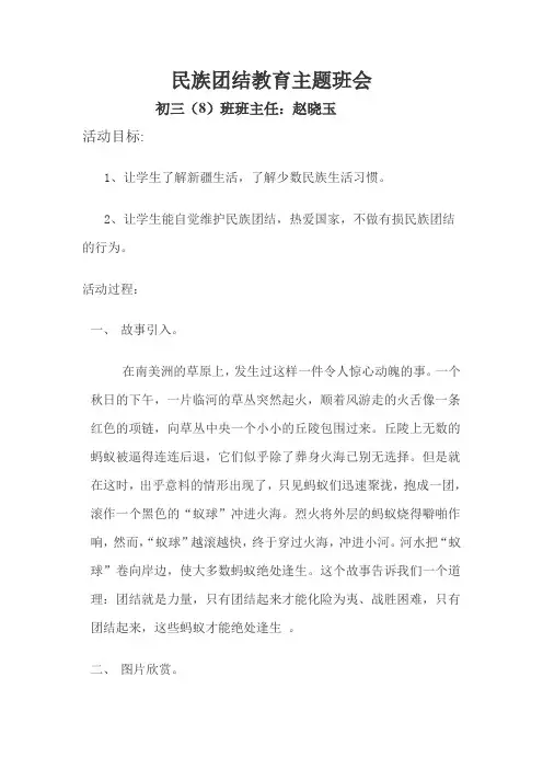 民族团结主题班会初三(8)班