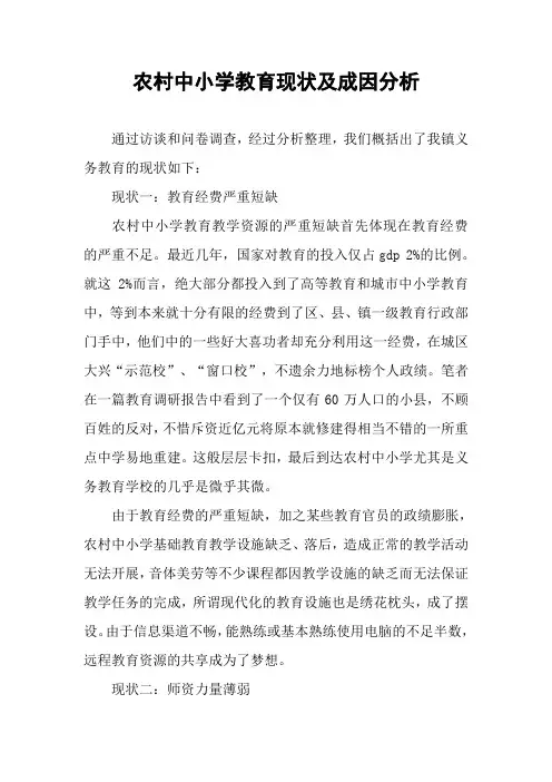 农村中小学教育现状及成因分析