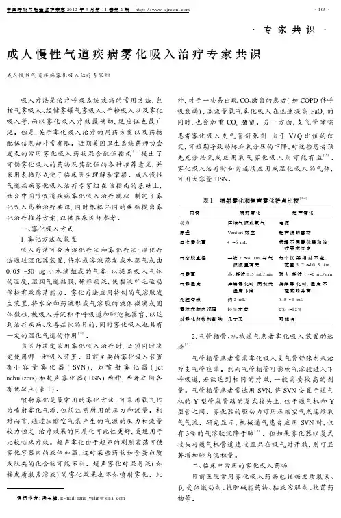 成人慢性气道疾病雾化吸入治疗专家共识