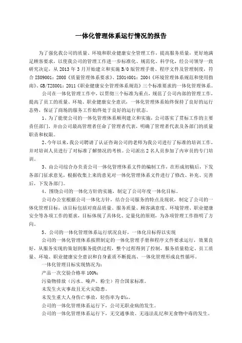 一体化管理体系运行情况报告
