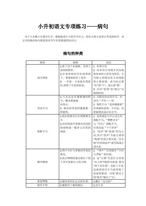 小升初语文专项练习——修改病句