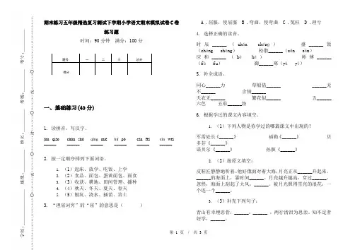 期末练习五年级精选复习测试下学期小学语文期末模拟试卷C卷练习题