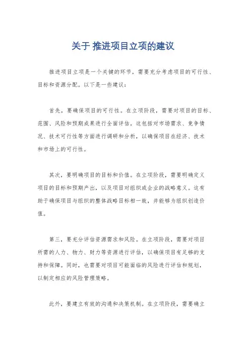 关于 推进项目立项的建议